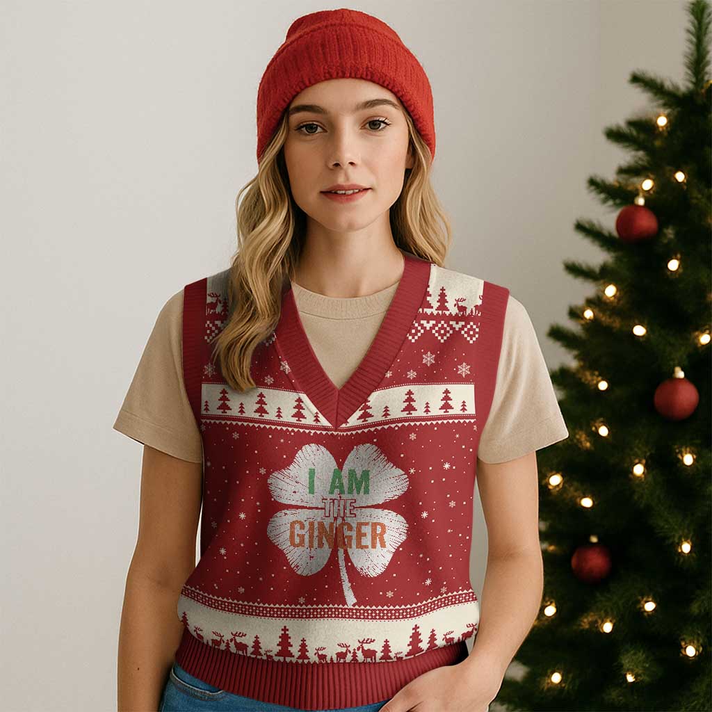 Funny St Patricks Day I Am The Ginger V-Neck Knit Sweater Vest Irish Redhead Shamrock