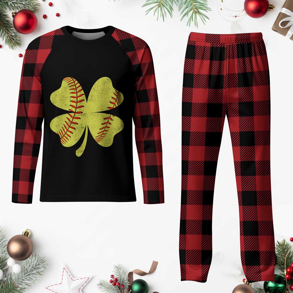 Softball St Patricks Day Irish Clover Sport Plaid Pajama Set