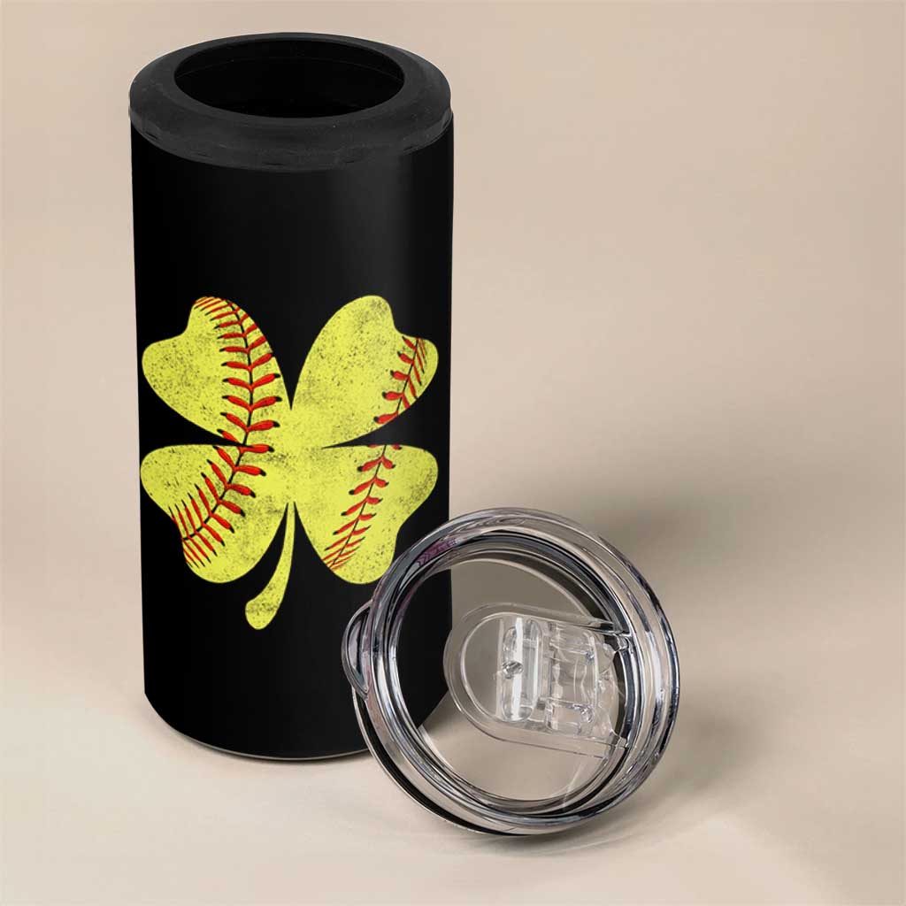 Softball St Patricks Day Irish Clover Sport 4 in 1 Can Cooler Tumbler