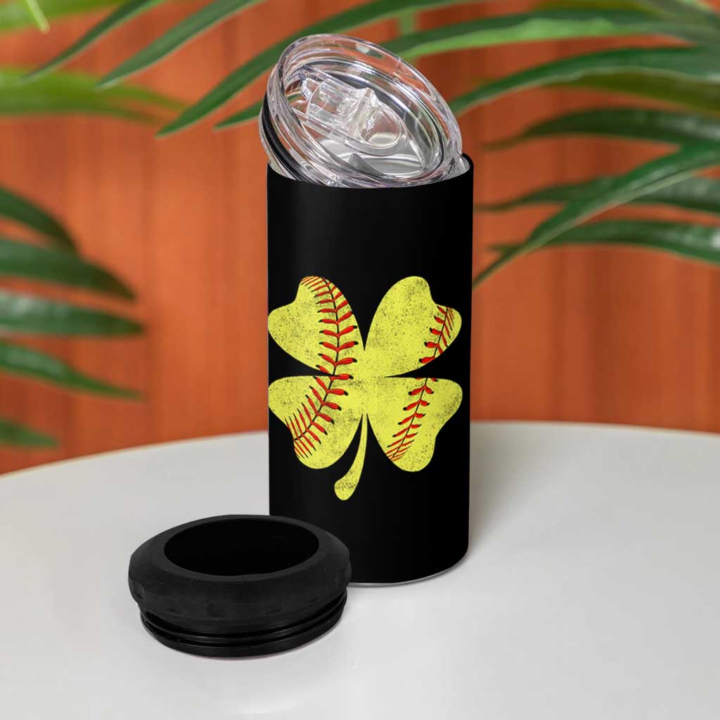 Softball St Patricks Day Irish Clover Sport 4 in 1 Can Cooler Tumbler