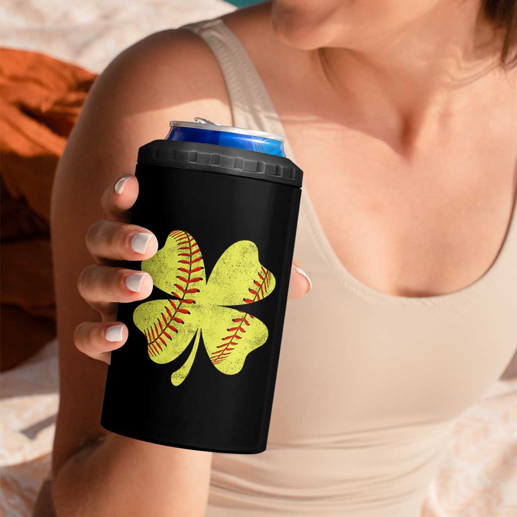 Softball St Patricks Day Irish Clover Sport 4 in 1 Can Cooler Tumbler