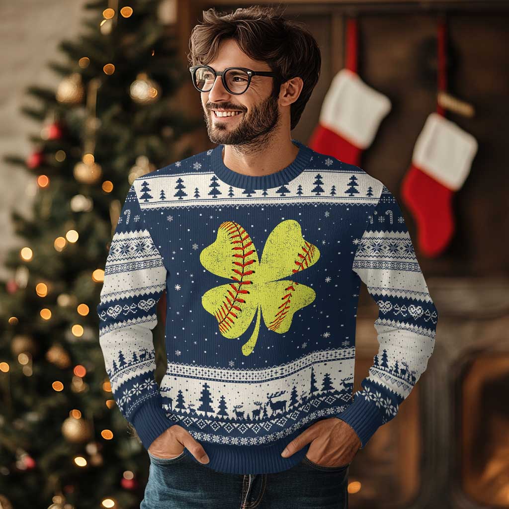 Softball St Patricks Day Irish Clover Sport Ugly Christmas Sweater