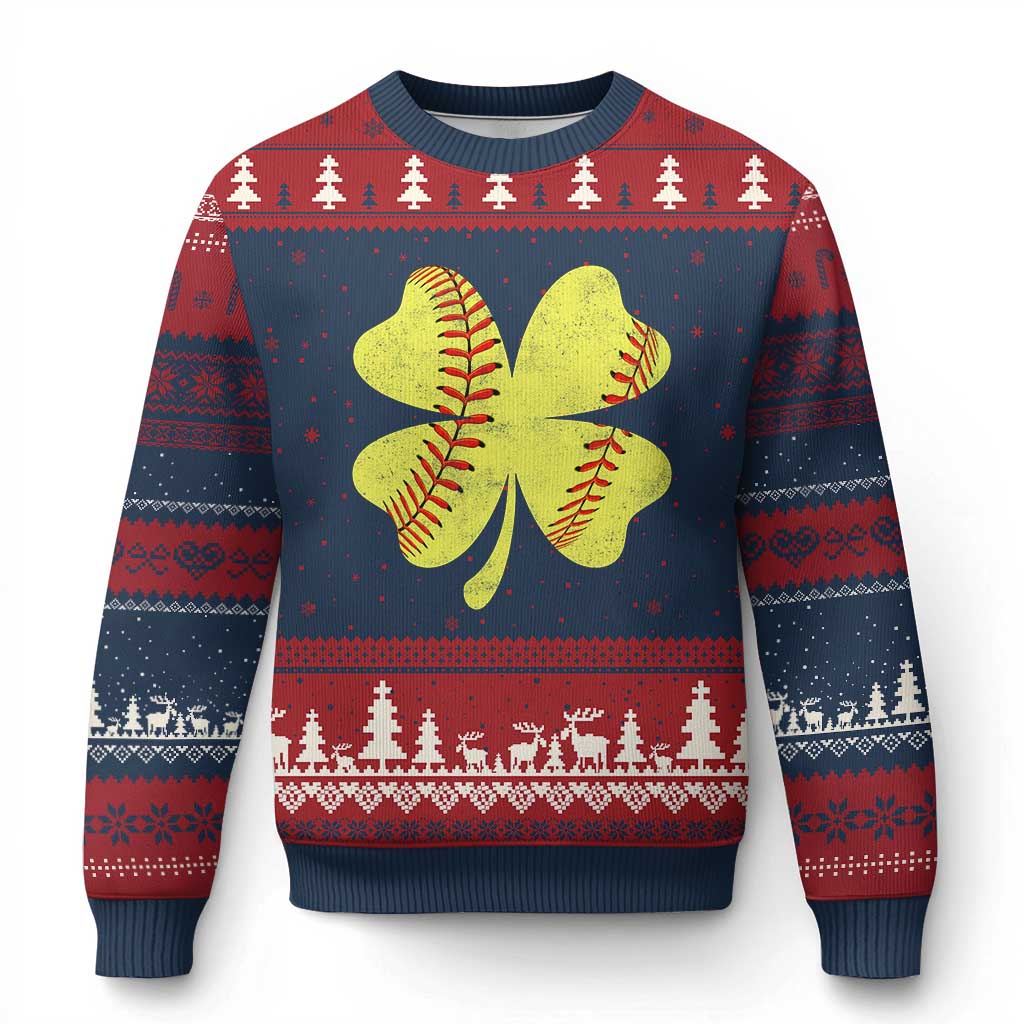 Softball St Patricks Day Irish Clover Sport Ugly Christmas Sweater