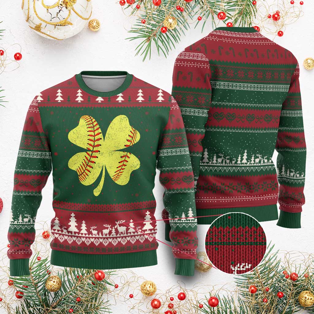 Softball St Patricks Day Irish Clover Sport Ugly Christmas Sweater