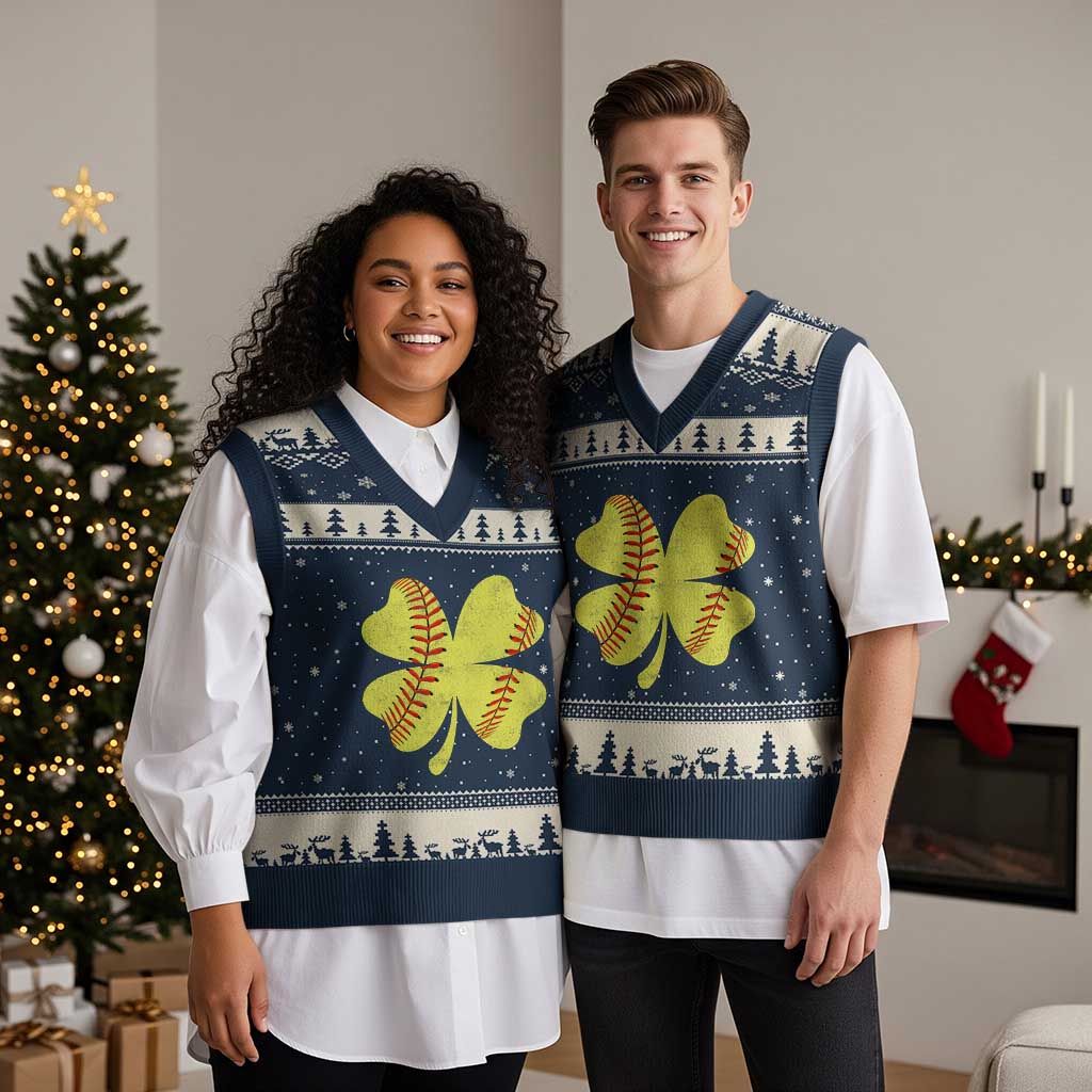 Softball St Patricks Day Irish Clover Sport V-Neck Knit Sweater Vest