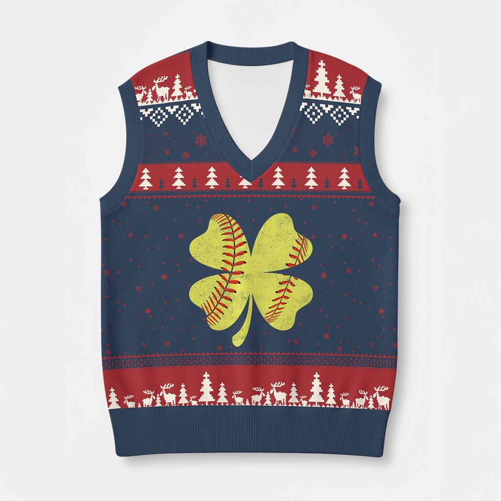 Softball St Patricks Day Irish Clover Sport V-Neck Knit Sweater Vest