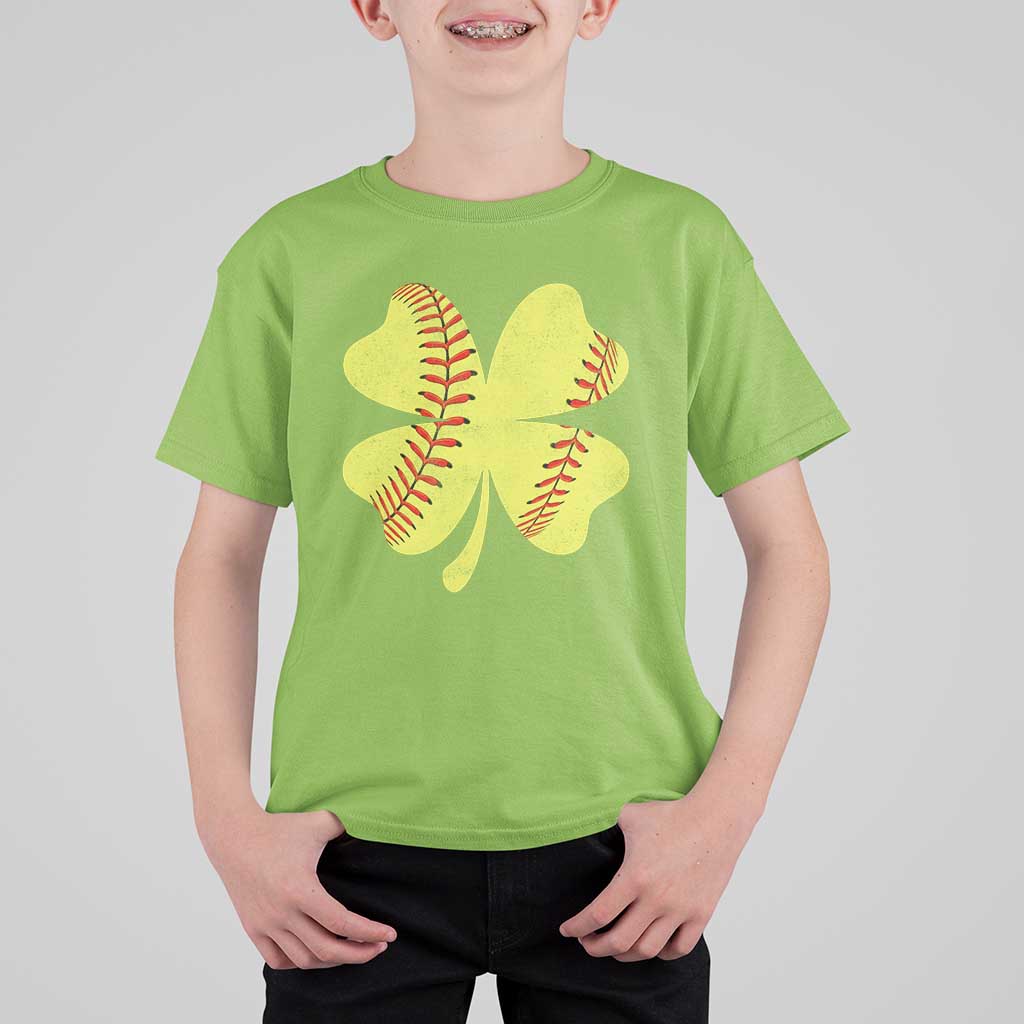 Softball St Patricks Day Irish Clover Sport T Shirt For Kid