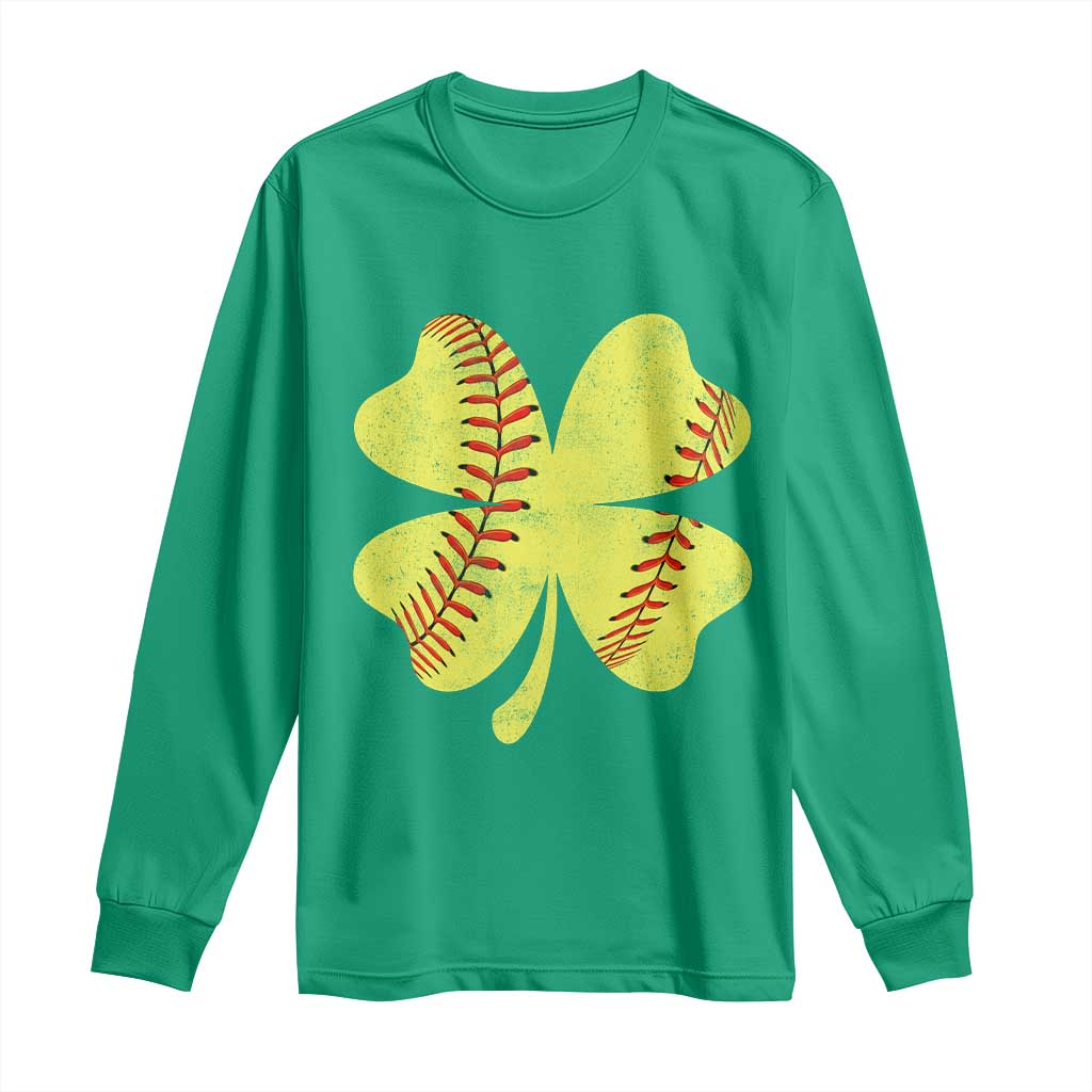 Softball St Patricks Day Irish Clover Sport Long Sleeve Shirt
