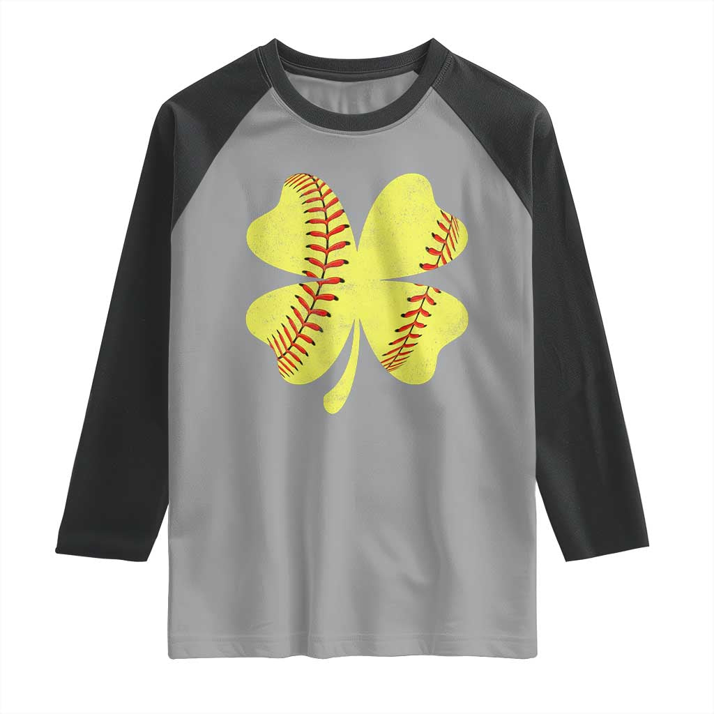 Softball St Patricks Day Irish Clover Sport Raglan Shirt