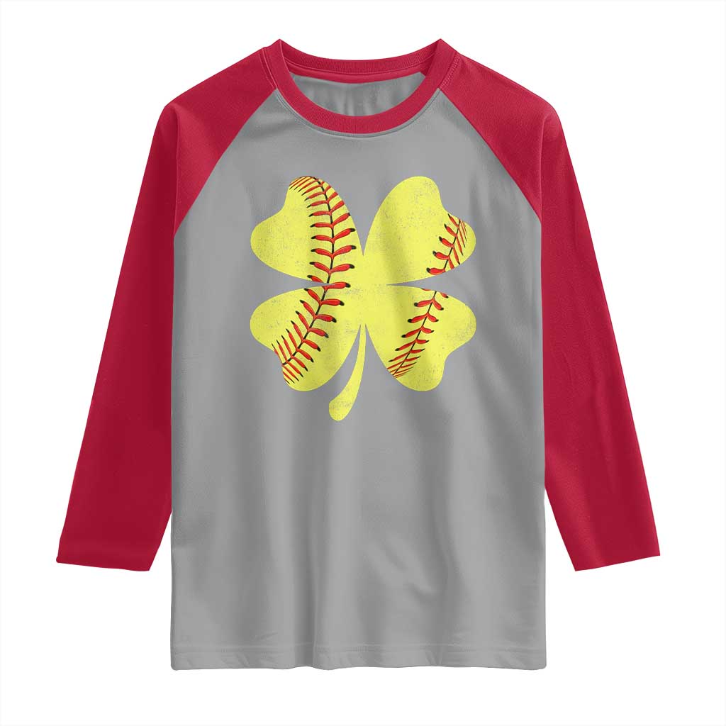 Softball St Patricks Day Irish Clover Sport Raglan Shirt
