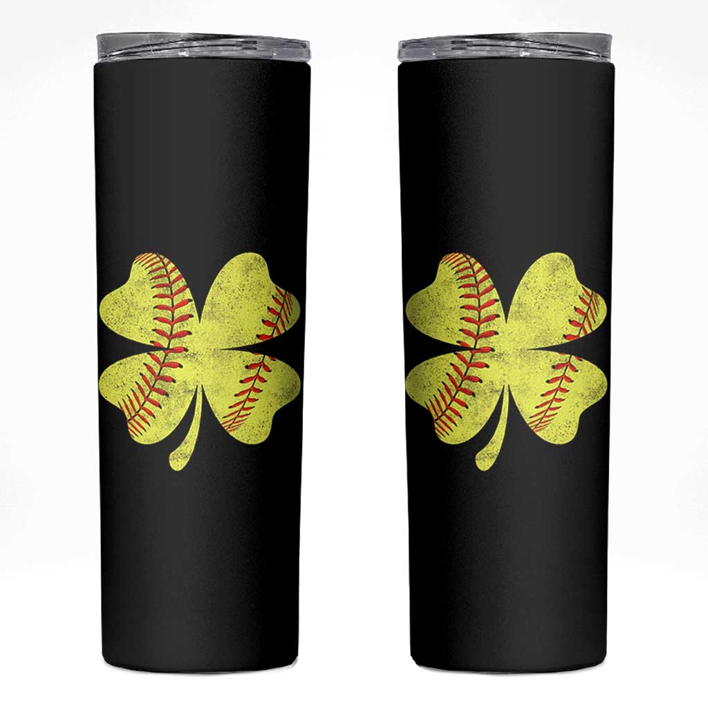 Softball St Patricks Day Irish Clover Sport Skinny Tumbler