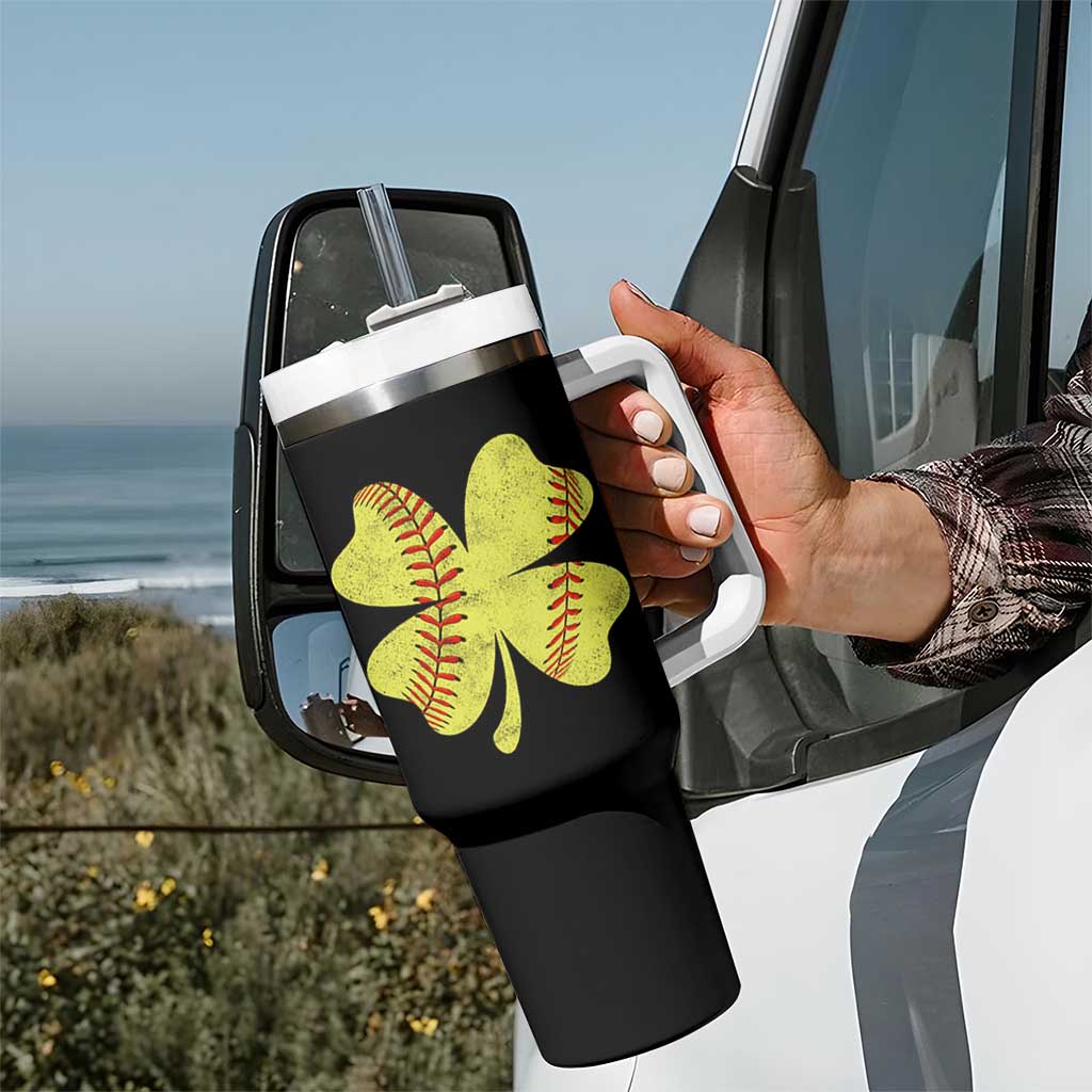 Softball St Patricks Day Irish Clover Sport Tumbler With Handle