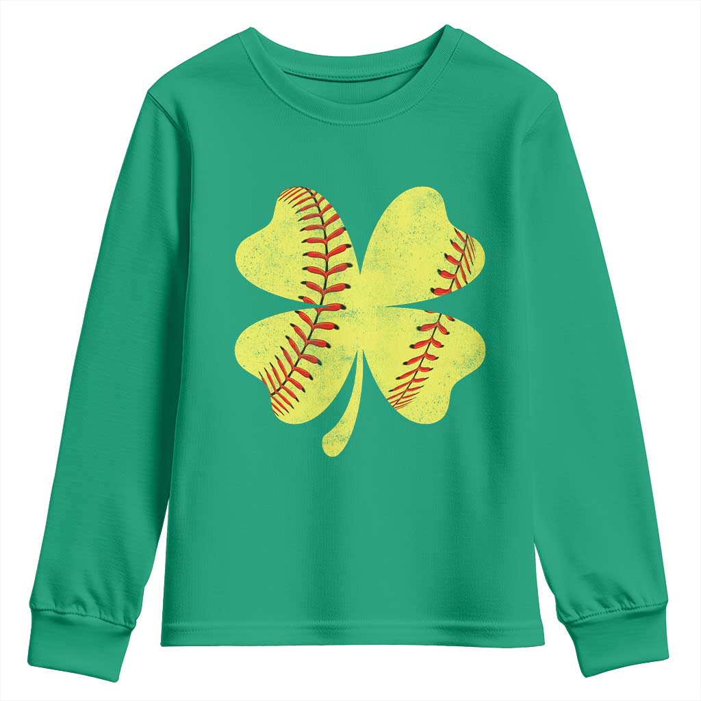 Softball St Patricks Day Irish Clover Sport Youth Sweatshirt