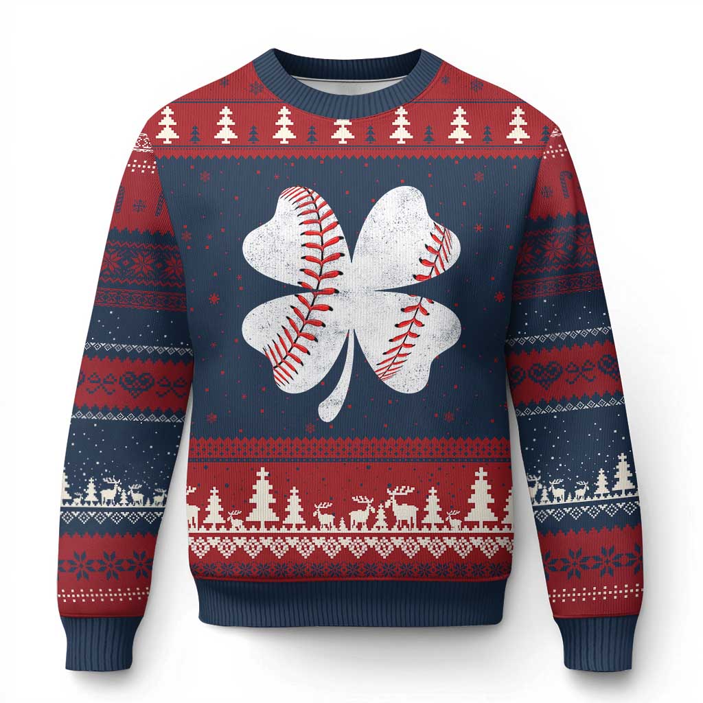 Funny Baseball St Patricks Day Vintage Clover Ugly Christmas Sweater