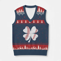 Funny Baseball St Patricks Day Vintage Clover V-Neck Knit Sweater Vest