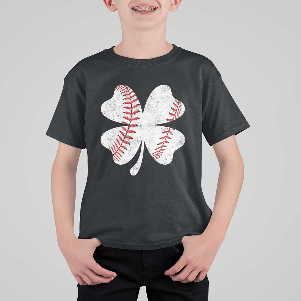 Funny Baseball St Patricks Day Vintage Clover T Shirt For Kid