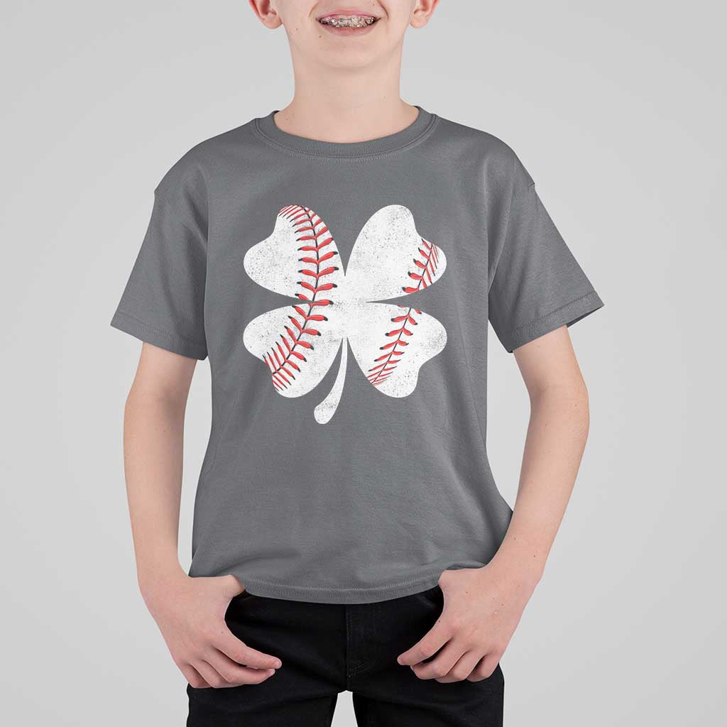 Funny Baseball St Patricks Day Vintage Clover T Shirt For Kid