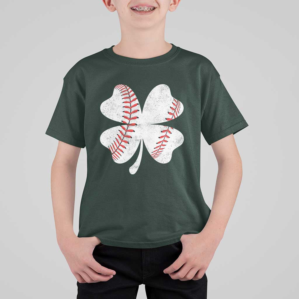 Funny Baseball St Patricks Day Vintage Clover T Shirt For Kid