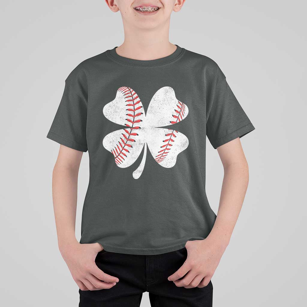 Funny Baseball St Patricks Day Vintage Clover T Shirt For Kid