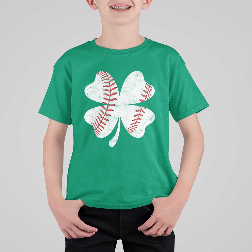 Funny Baseball St Patricks Day Vintage Clover T Shirt For Kid