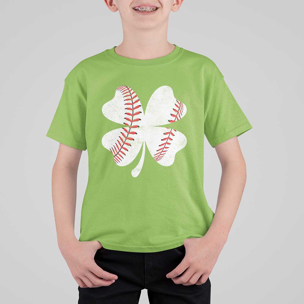 Funny Baseball St Patricks Day Vintage Clover T Shirt For Kid