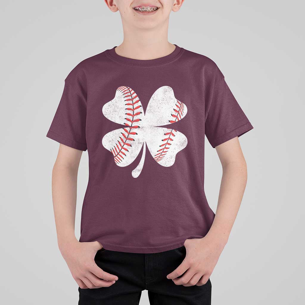 Funny Baseball St Patricks Day Vintage Clover T Shirt For Kid