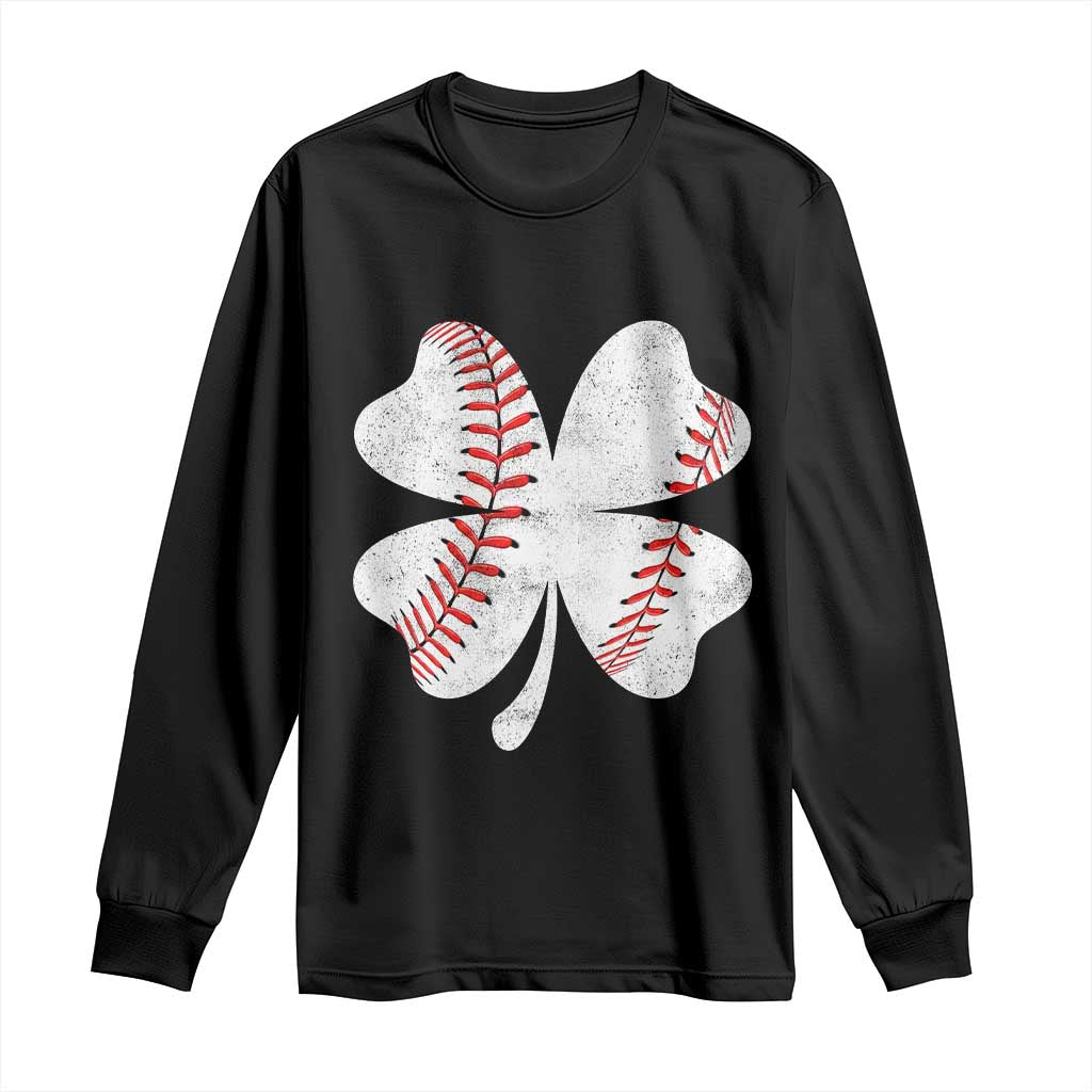 Funny Baseball St Patricks Day Vintage Clover Long Sleeve Shirt