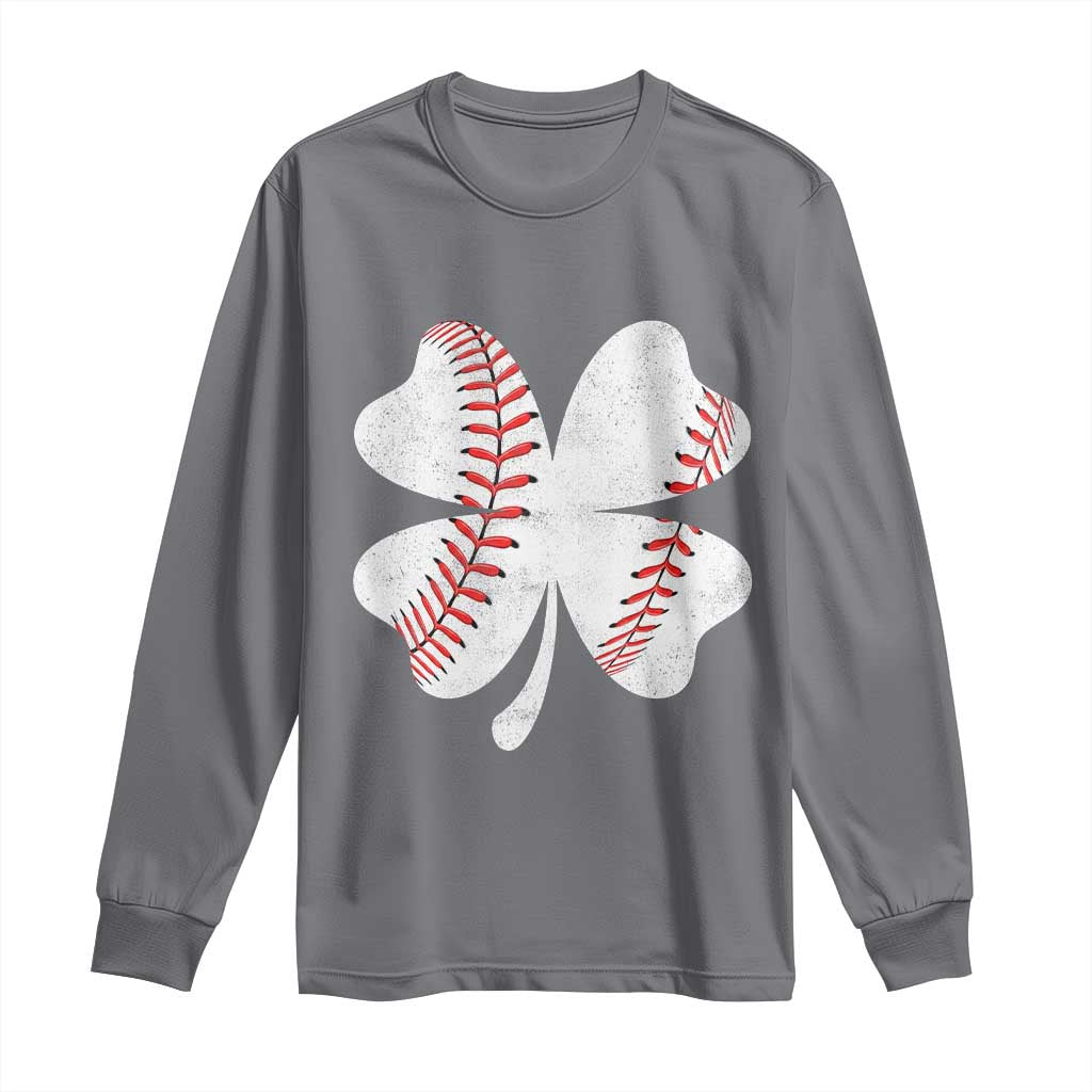 Funny Baseball St Patricks Day Vintage Clover Long Sleeve Shirt
