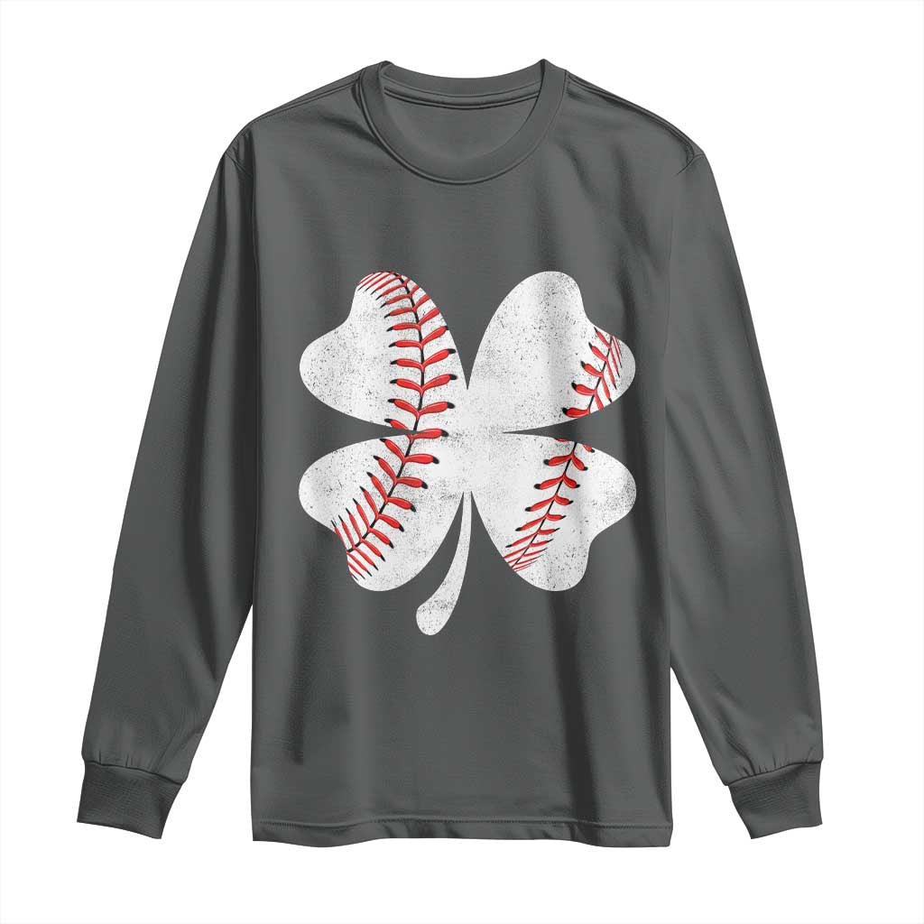 Funny Baseball St Patricks Day Vintage Clover Long Sleeve Shirt