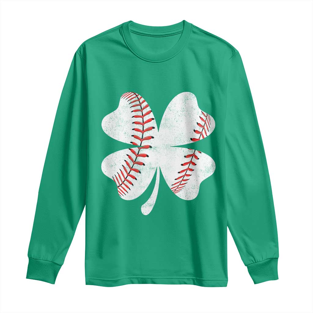 Funny Baseball St Patricks Day Vintage Clover Long Sleeve Shirt