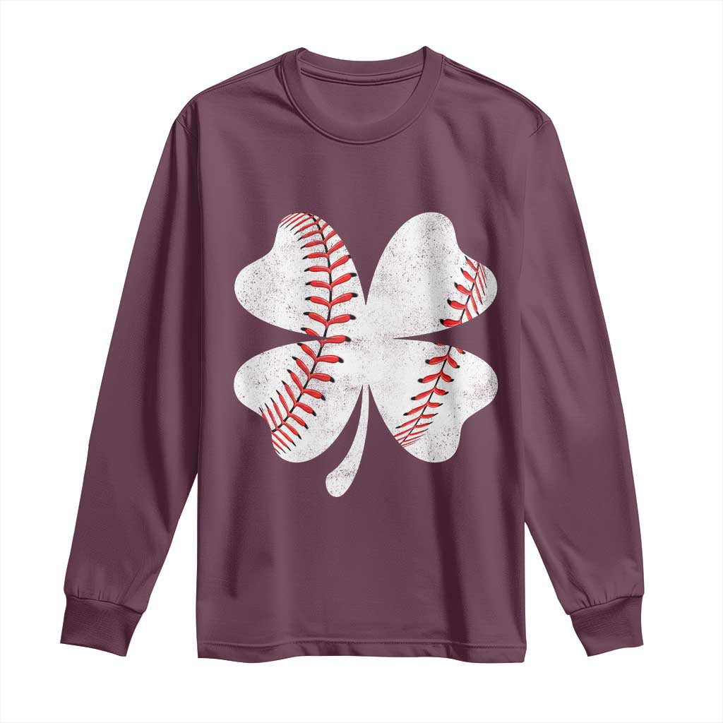 Funny Baseball St Patricks Day Vintage Clover Long Sleeve Shirt