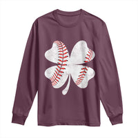 Funny Baseball St Patricks Day Vintage Clover Long Sleeve Shirt