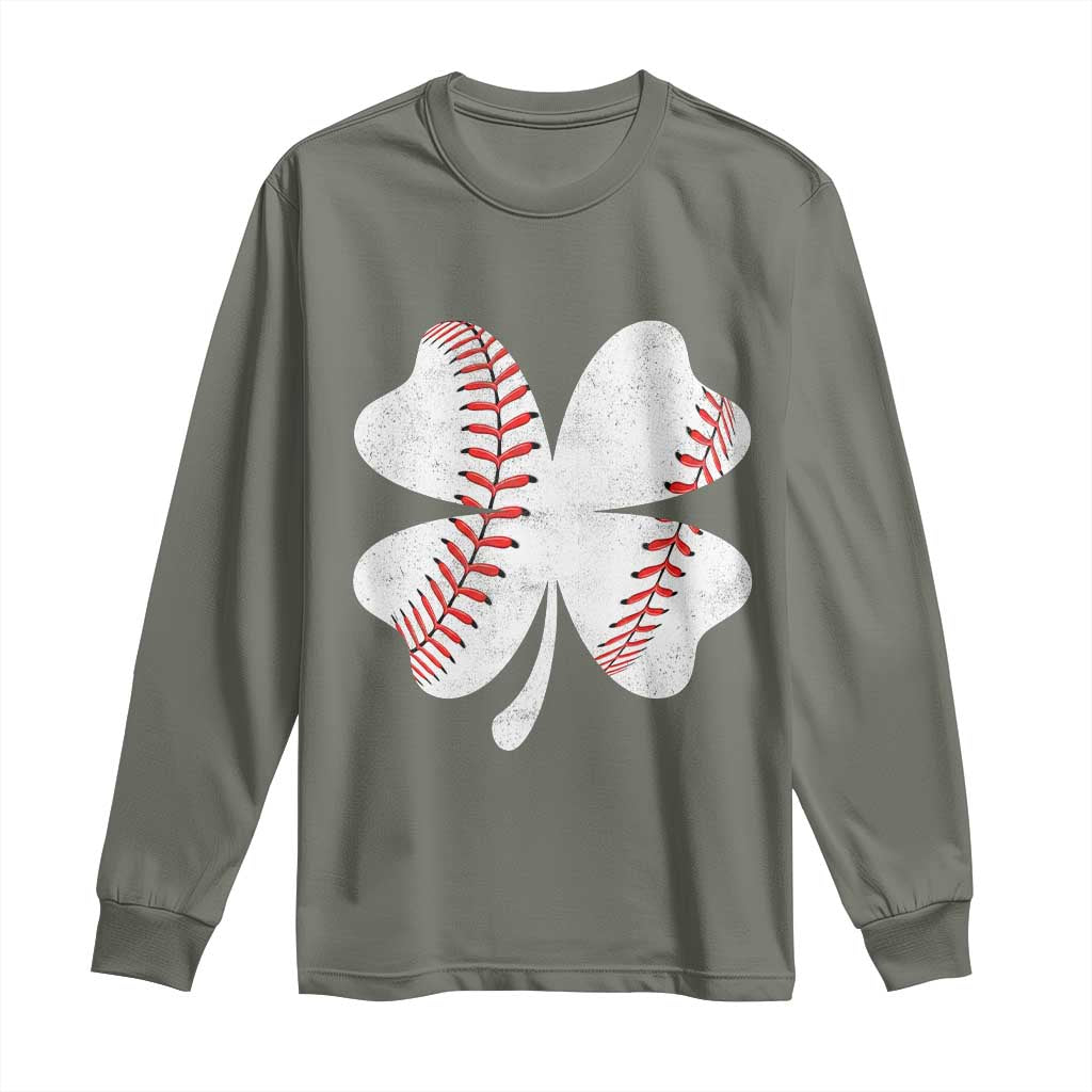Funny Baseball St Patricks Day Vintage Clover Long Sleeve Shirt