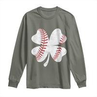 Funny Baseball St Patricks Day Vintage Clover Long Sleeve Shirt