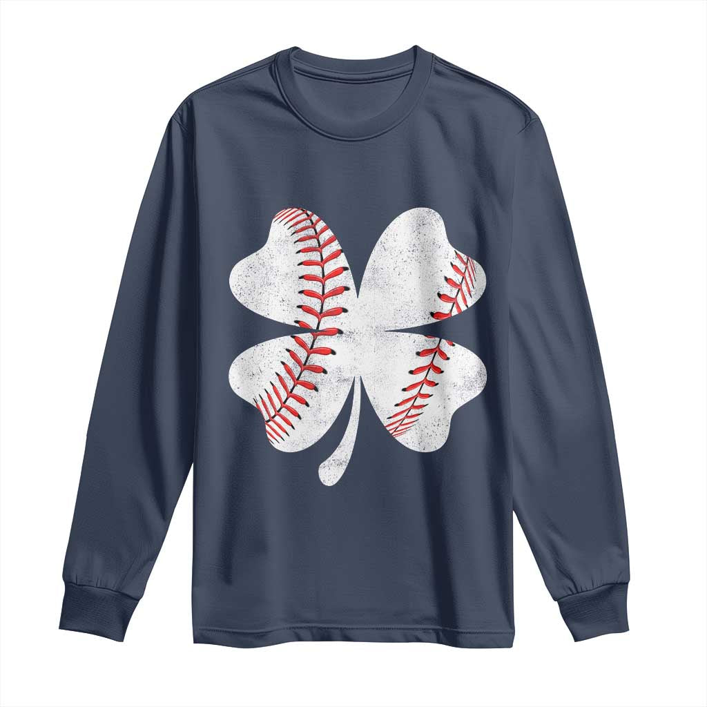 Funny Baseball St Patricks Day Vintage Clover Long Sleeve Shirt