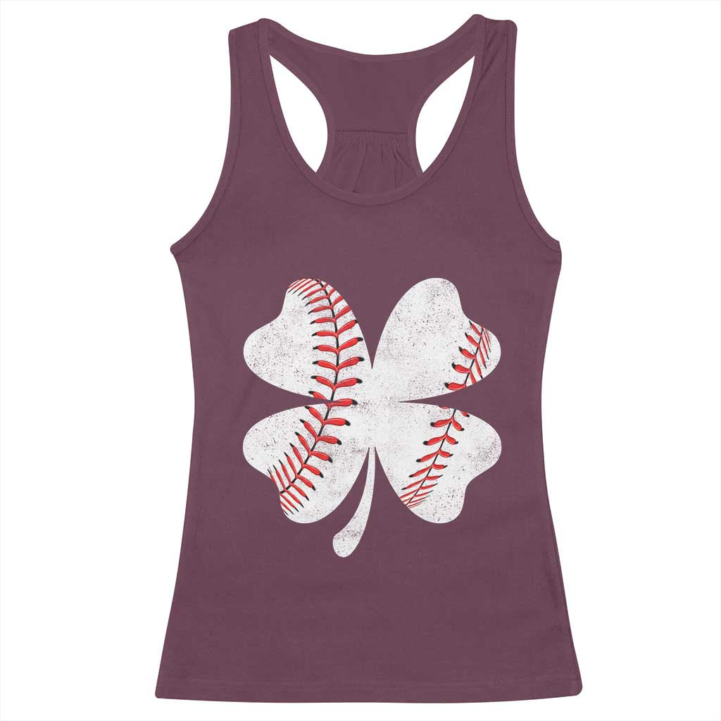Funny Baseball St Patricks Day Vintage Clover Racerback Tank Top