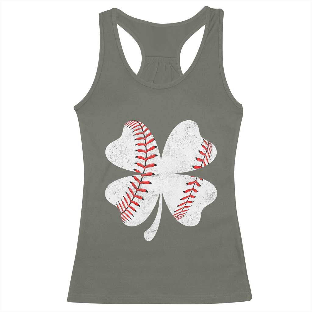 Funny Baseball St Patricks Day Vintage Clover Racerback Tank Top