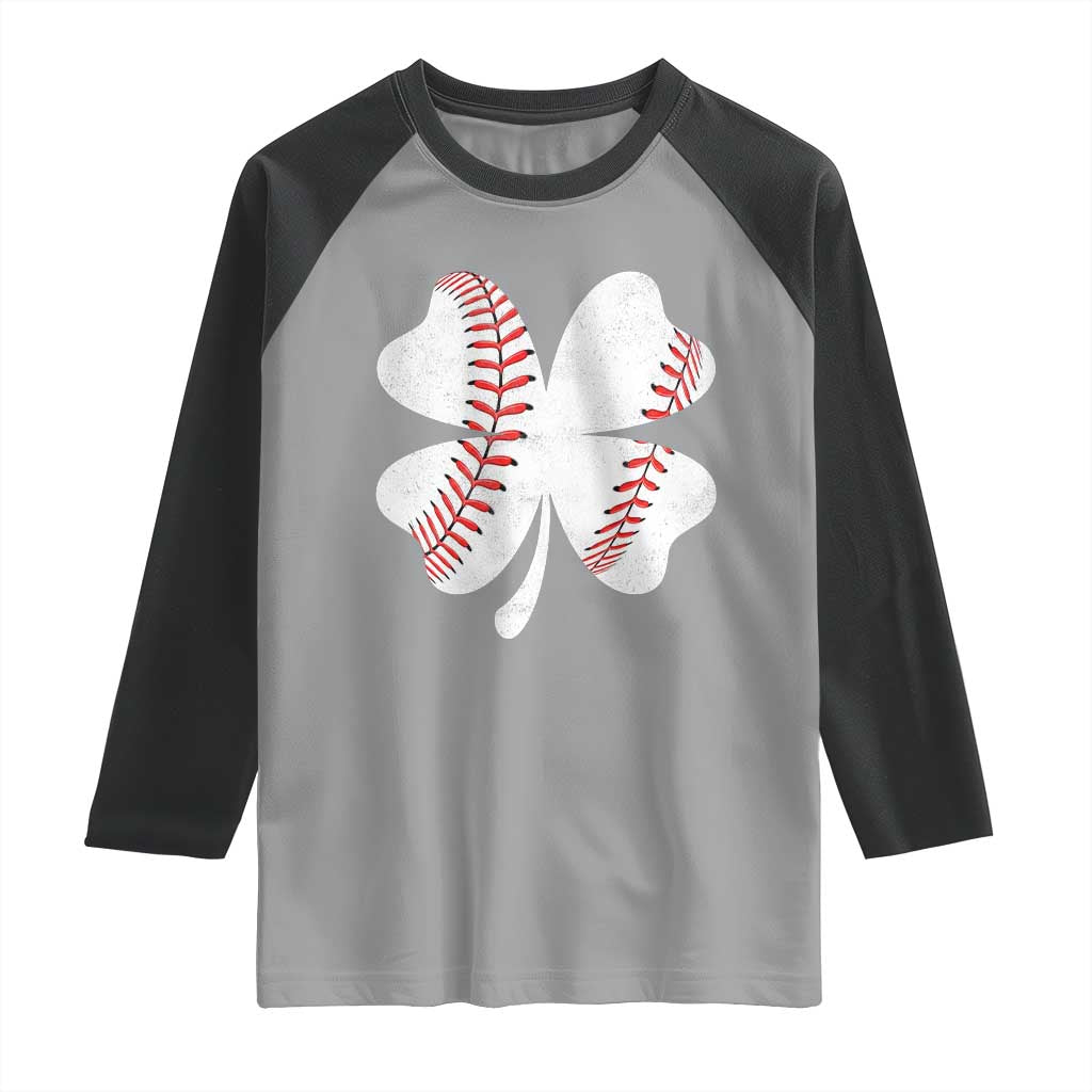 Funny Baseball St Patricks Day Vintage Clover Raglan Shirt