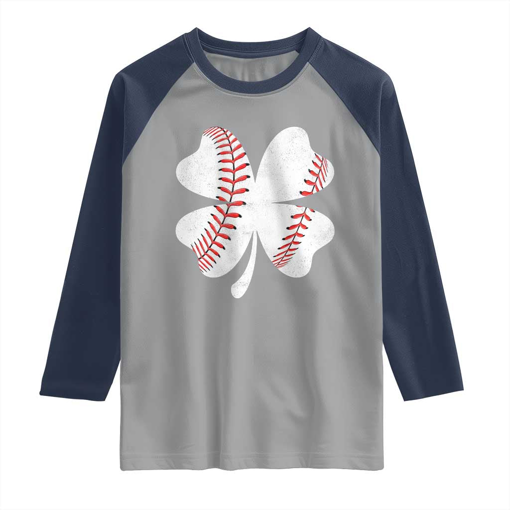 Funny Baseball St Patricks Day Vintage Clover Raglan Shirt