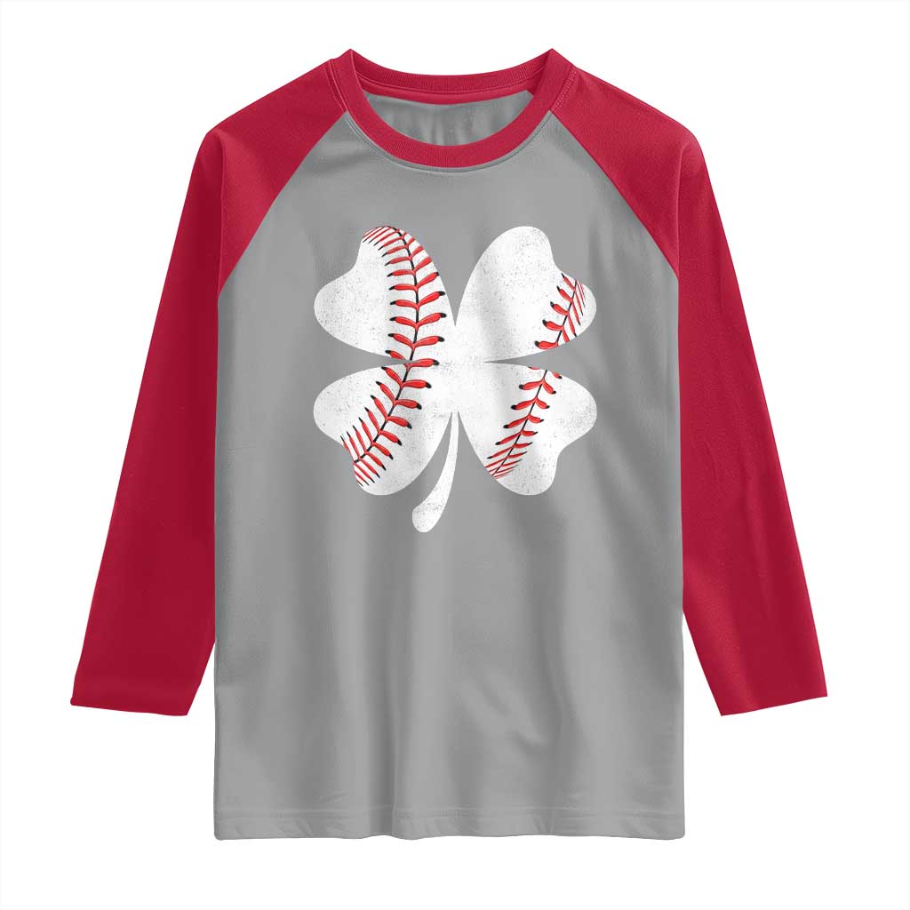 Funny Baseball St Patricks Day Vintage Clover Raglan Shirt