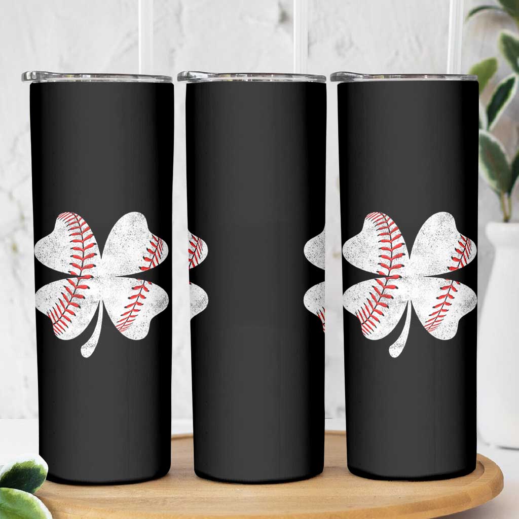 Funny Baseball St Patricks Day Vintage Clover Skinny Tumbler