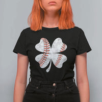 Funny Baseball St Patricks Day Vintage Clover T Shirt For Women