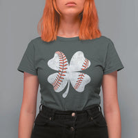 Funny Baseball St Patricks Day Vintage Clover T Shirt For Women