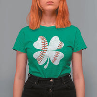 Funny Baseball St Patricks Day Vintage Clover T Shirt For Women