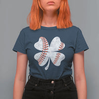 Funny Baseball St Patricks Day Vintage Clover T Shirt For Women