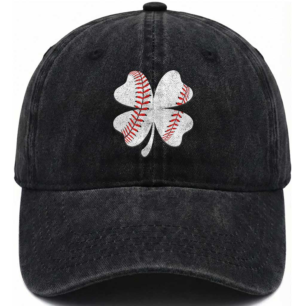 Funny Baseball St Patricks Day Vintage Clover Washed Cotton Baseball Cap