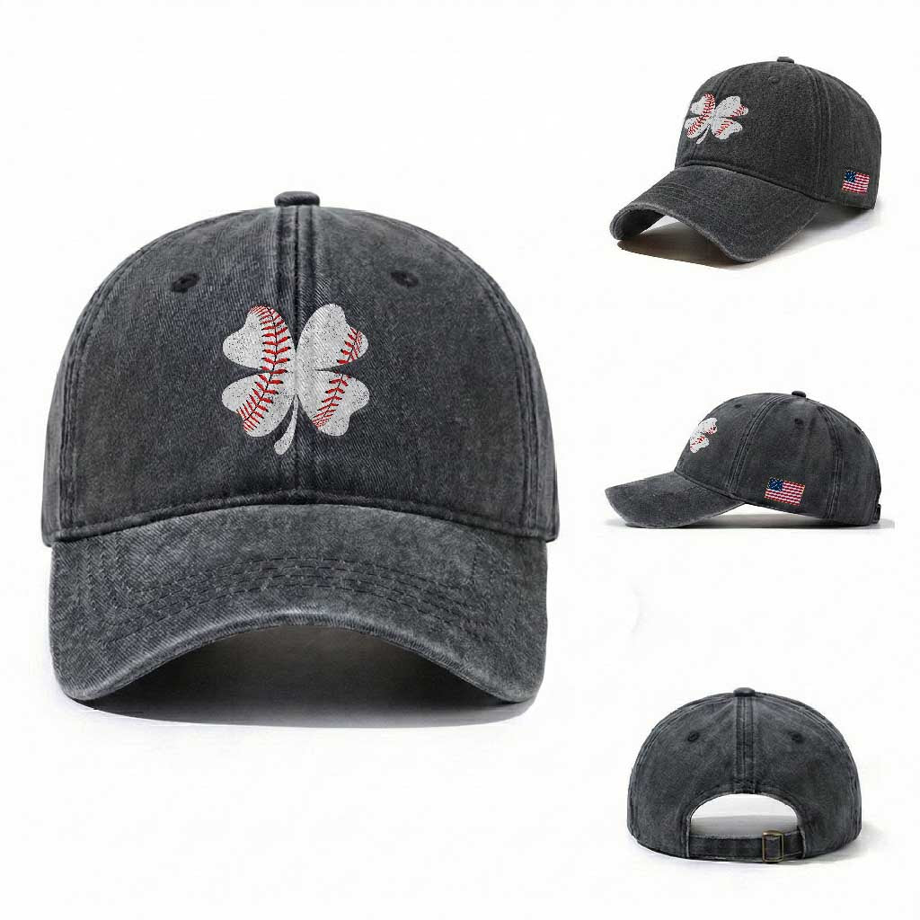 Funny Baseball St Patricks Day Vintage Clover Washed Cotton Baseball Cap