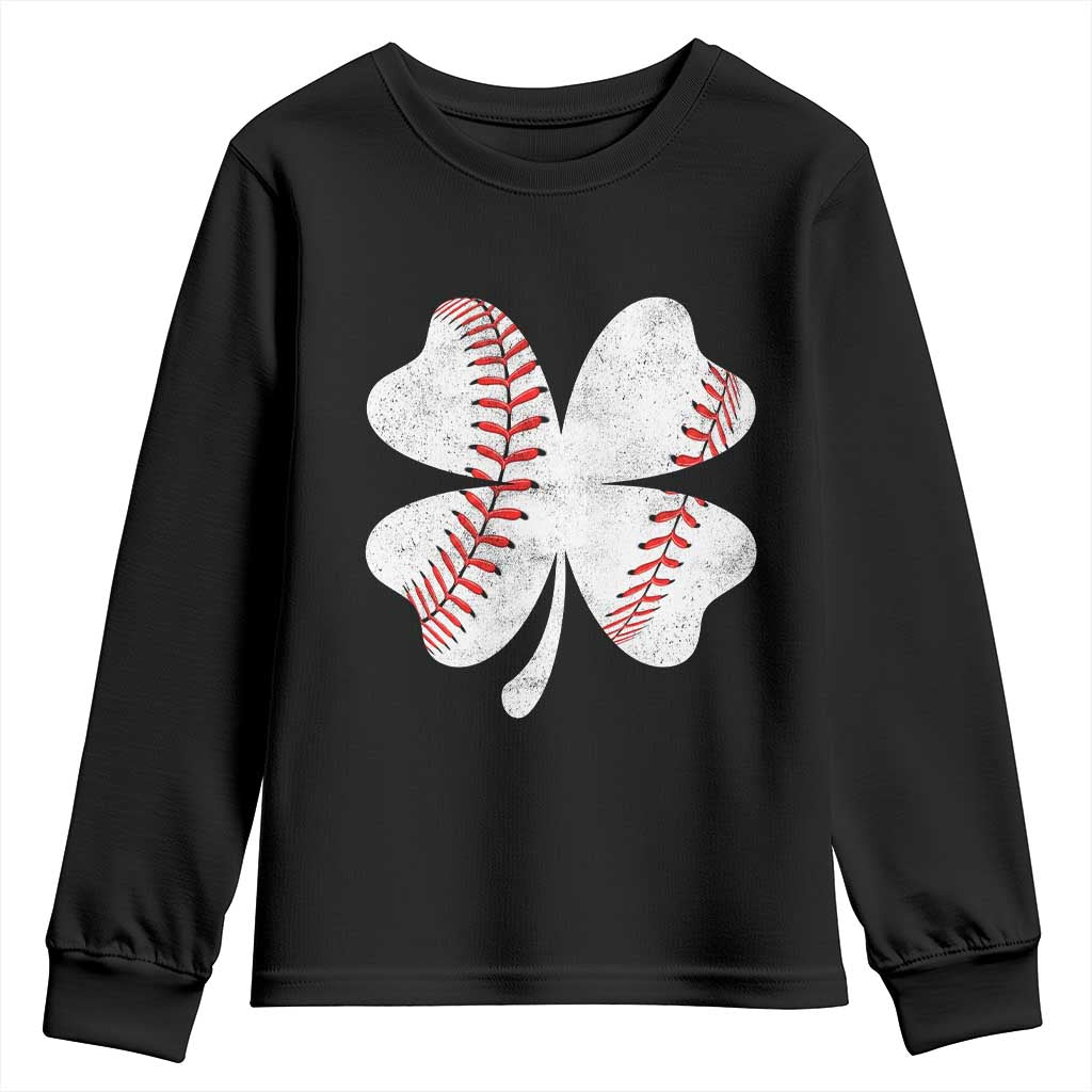 Funny Baseball St Patricks Day Vintage Clover Youth Sweatshirt