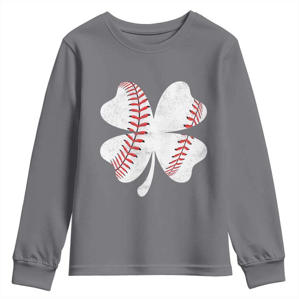 Funny Baseball St Patricks Day Vintage Clover Youth Sweatshirt