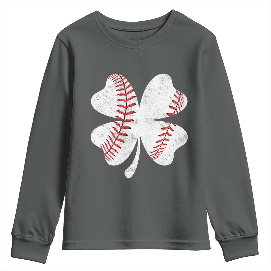 Funny Baseball St Patricks Day Vintage Clover Youth Sweatshirt